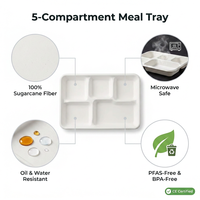 Groothandel Bulk Wegwerp Biologisch afbreekbare 5-compartimenten Bagasse Lunchschotel Ecologisch met deksel