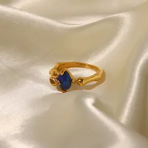 High-grade retro stainless steel ring inlaid with blue lapis lazuli ring niche design light luxury style women's ring