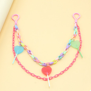 Cadena de cintura de plástico de doble capa con diseño de piruleta de corazón de melocotón, estilo casual urbano, joyería hip hop, decoración con colgante - Product Image 3