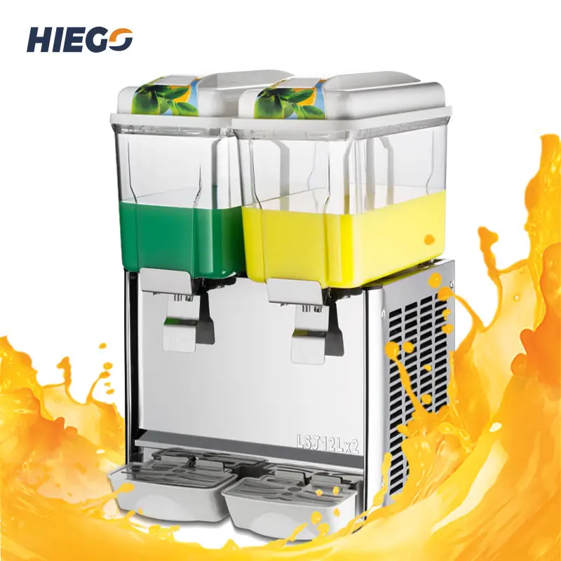 Ticari yüksek kaliteli 2 tank soğuk meyve suyu makinesi içecek/büyük kapasiteli içecek dağıtıcı