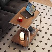 Table d'appoint roulante double couche blanche avec rangement latéral, cadre en métal chromé, plateau mobile sur roulettes, table d'appoint de canapé minimaliste multifonctionnelle