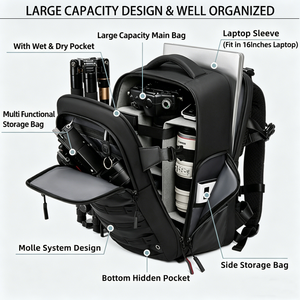 <span class=keywords><strong>Sac</strong></span> à dos de voyage multifonctionnel grande capacité tout-en-un pour appareil photo, <span class=keywords><strong>sac</strong></span> pour <span class=keywords><strong>photographe</strong></span>, compatible avec appareil photo reflex numérique et ordinateur portable 16 pouces - Product Image 4
