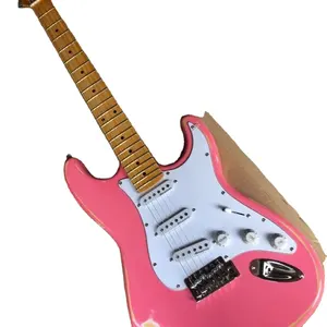 Vendas diretas da fábrica de alta qualidade profissional envelhecido guitarra elétrica rosa