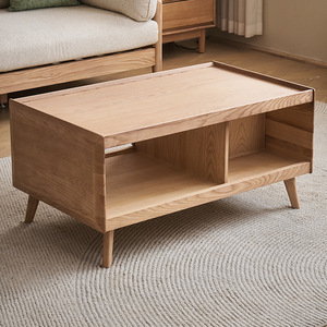 Table basse rectangulaire en bois massif Aoga Furniture avec tiroir de rangement pour salon, design moderne et minimaliste - Product Image 2