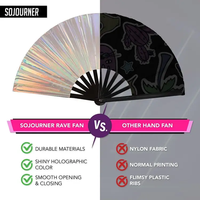 Grand éventail de rave de 33 cm en PVC holographique et bambou, avec son claquement sonore, pour festivals de musique
