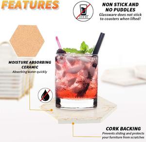 Marble <b>Coasters</b> for Drinks Absorbent with <b>Cork</b> Base, 8pcs Drink <b>Coasters</b> for Wooden Table Gold Ceramic Cup <b>Coaster</b> Set - Product Image 4