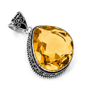 Natural Citrine Sterling Silver Pendant, Pear Cut Citrine <b>Necklace</b>, November Birthstone Jewelry, Yellow Gemstone Gift for Her - Product Image 1