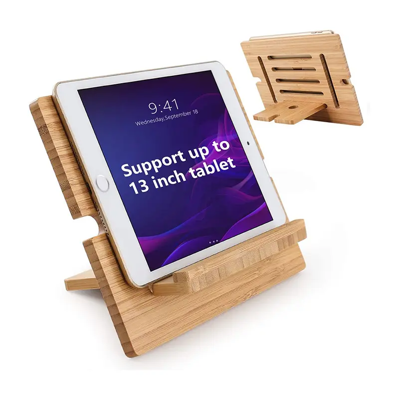 Custom Logo Tablet Mount Bamboo Tablet Stand Adjustable Flat Tablet Stand Holder