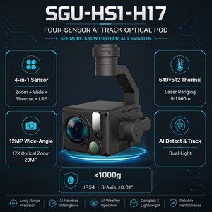 แท่นยึดกล้อง AI แบบ 4-in-1 พร้อมเซ็นเซอร์ 4 ตัว ซูมออปติคอล 17 เท่า ความละเอียด 20MP และ 12MP มุมกว้าง กล้องถ่ายภาพความร้อน 640x512 พร้อมเครื่องวัดระยะด้วยเลเซอร์ 1500 เมตร - Product Image 1