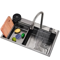 Évier de cuisine rectangulaire en acier inoxydable à cuve unique, design nano noir avec un trou, dernière tendance