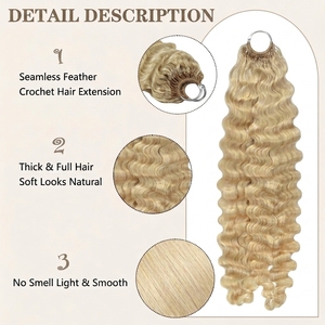 Cheveux humains bouclés birmans doublement étirés FH, pour tresses au crochet, avec nœuds miracle # Tresses en cheveux humains couleur blonde 613 avec pointes effilées pour crochet - Product Image 3