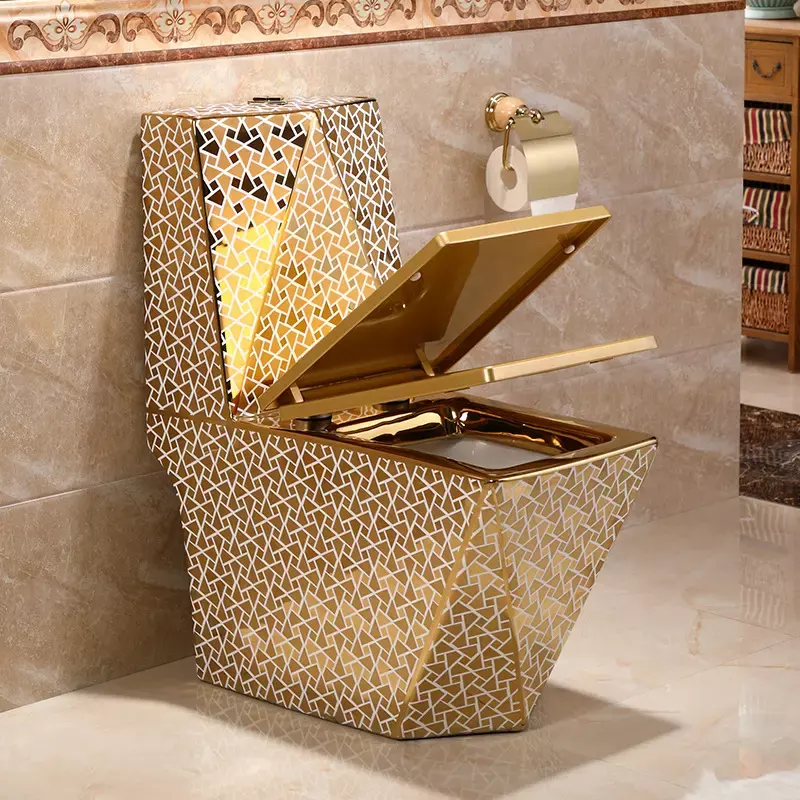 Großhandels preis Diamant Gold Farbe Toiletten schüssel Badezimmer Hotel WC Boden montage Einteilige Toilette