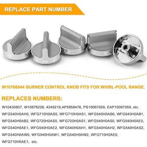 Gas Stove <b>Knobs</b> W10766544 Silver Metallic Stainless Steel For Household <b>Oven</b> Replacement 5pcs per pack - Product Image 6