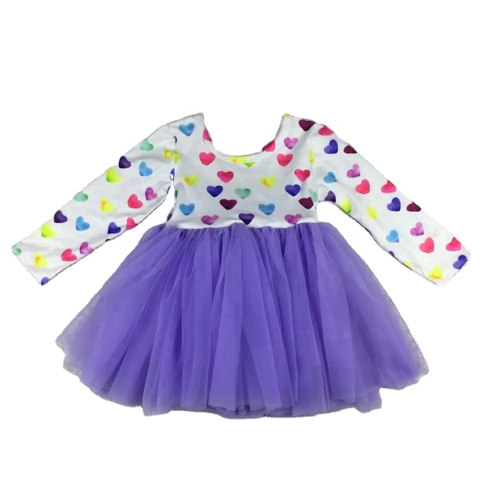 Spring Autumn Toddler Girl Long Sleeve Patchwork Dress Tunic Cute Girl Purple Tutu Dress Fashion Baby Girl Princess Sweet Dress