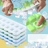 Fabricant de glaces en silicone de qualité alimentaire flexible, plateau à 14 cavités avec couvercle amovible anti-fuite, outils à glaces faciles à utiliser