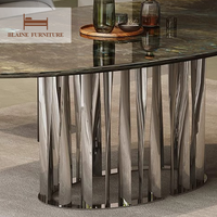 Table à manger ovale moderne de luxe BLAINE avec plateau en marbre naturel et base en acier, garantie de 3 ans, personnalisable