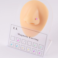 Nouveau 12 pièces/carte 3mm cristal magnétique boucle d'oreille aimant nez lèvre clou pour unisexe Non Piercing Tragus magnétique nez clou
