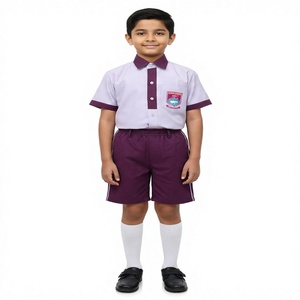 Girls Primary School Uniform Set Teal Plaid <b>Skirt</b> Cotton Woven Polo Shirt With Bow Detailing - Product Image 3