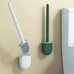 Y4267 Grosir Sikat Toilet Antilembap Kepala Datar Fleksibel Sikat Bulu Lembut Sikat Pembersih Air Anti Bocor dengan Alas