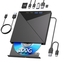 Unidad de Blu-Ray Externa 7 en 1, Grabadora USB 3.0/Tipo-C, Puertos Integrados para Tarjetas SD/TF, Compatible con Grabador BD-R/BDXL de 100 GB para PC Portátil