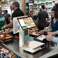 Báscula de pesaje para PC, Impresión de etiquetas de código de barras electrónico, pantalla táctil, báscula POS de supermercado, Windows/Android OS, compatible con 15-30kg