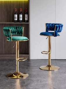 Tabouret de bar pivotant en velours vert de luxe moderne, réglable en hauteur, avec pieds dorés, idéal pour la cuisine - Vente chaude directe usine - Product Image 3