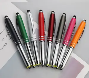 3 in 1 Promotional Ballpoint Pen Multi-Function Advertising Stylus with Touch Screen and LED Light Custom Logo Gift