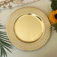 Assiette de présentation décorative en plastique non toxique, écologique, dorée, de style occidental, de luxe léger, 13 pouces, pour mariages, transfrontalière