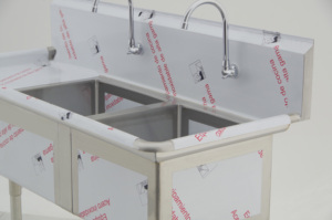 Fregadero Comercial de Acero Inoxidable de Dos Compartimentos con Escurridores Izquierdo y Derecho, Estación de Preparación y Lavado - Product Image 5