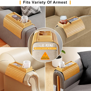 Plateau de <span class=keywords><strong>canapé</strong></span> <span class=keywords><strong>portable</strong></span>, table d'accoudoir, plateau de <span class=keywords><strong>canapé</strong></span> anti-chute, porte-gobelet en bambou naturel pour télécommande, collations, boissons - Product Image 3