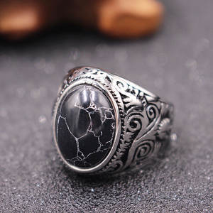 Anillo de acero inoxidable turquesa, joyería Vintage para hombre, banda de piedra, anillo elegante bohemio, venta al por mayor, pieza de declaración duradera - Product Image 5