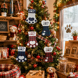 Nuevas medias navideñas de tela con estampados creativos, decoraciones para el hogar con huellas de perros y gatos, árbol de Navidad, <span class=keywords><strong>chimenea</strong></span> CNYB18 - Product Image 2