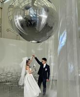 Grande sphère miroir gonflable en PVC argenté brillant, suspendue, OEM, pour événements et publicité