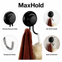 MaxHold 2-Piece Modern Double Suction Cup Hook-Vacuum System-Tanpa Pengeboran, Gantungan Handuk dan Jubah dari Baja Tahan Karat yang Dipasang di Dinding.