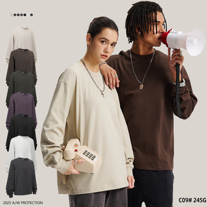 Camiseta Deportiva de 245G, Cuello Redondo, Manga Larga, Lisa, de Alta Calidad, Estilo Urbano, Talla Grande - Product Image 1