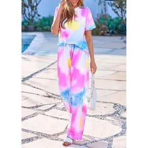 Women's <b>Tie</b> Dye Pajama Set Short Sleeve Knitted Lounge Wear Sleepwear Outfit Spring Summer 2 Piece Soft Comfortable Matching Set - Product Image 5