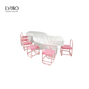 Ensemble de table en MDF blanc courbé en forme de S avec chaises en métal orange et <span class=keywords><strong>vert</strong></span> pour la location de fêtes d'enfants - Product Image 6