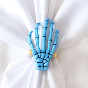 Halloween Skeleton <b>Skull</b> Napkin Ring Holder Eco-Friendly Stocked White Metal Restaurant Party Table Decoration Black Cloth - Product Image 5