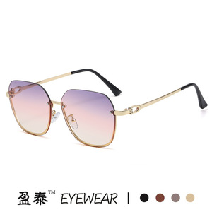 Women's Sunglasses Metal Half Rim <b>Large</b> <b>Frame</b> UV400 Protection Gold Color - Product Image 2