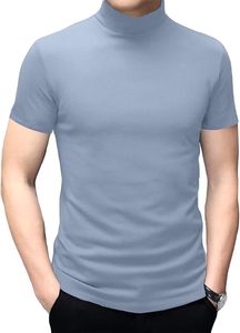 Maglietta da <span class=keywords><strong>uomo</strong></span> con LOGO personalizzato a maniche corte Basic Casual a collo alto stile aderente maglietta <span class=keywords><strong>termica</strong></span> tinta unita T-Shirt da <span class=keywords><strong>uomo</strong></span> - Product Image 6