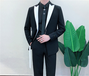 LL115 primavera manga larga cinturón decoración <span class=keywords><strong>hombre</strong></span> <span class=keywords><strong>traje</strong></span> coreano novio hombres <span class=keywords><strong>traje</strong></span> Slim Fit tejido traer vestido completo <span class=keywords><strong>traje</strong></span> <span class=keywords><strong>hombre</strong></span> - Product Image 3