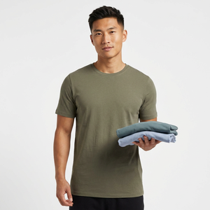 T-shirt à manches courtes pour homme, coupe classique, couleur unie, avec bordure contrastée, col rond, jersey décontracté en coton - Product Image 2