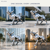 Sculpture géométrique en forme de taureau en acier inoxydable soudé, grande taille, moderne, personnalisée pour les espaces publics commerciaux extérieurs