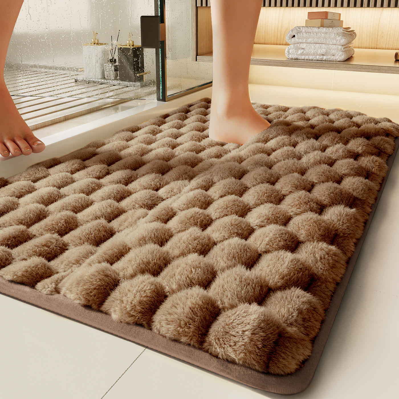 Alfombra de baño de espuma viscoelástica - Cobertura total con respaldo, marrón acampanado