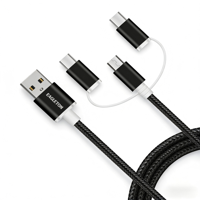 Factory Supply 1M Durable Nylon Braid 3-in-1 USB-A to Type-C/8Pin/Micro Fast Charging Data Cable for iPhone Samsung OPPO
