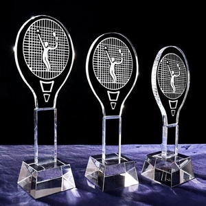 Nouveau trophée de <span class=keywords><strong>raquette</strong></span> de tennis en cristal clair MH-J0990 de trophée - Product Image 1