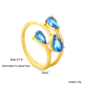 Geometric Open <b>Ring</b> With 3 Aquamarine Zircon Stones Prong Setting Women's Fashion Jewelry <b>Size</b> 6 7 8 <b>Adjustable</b> - Product Image 1