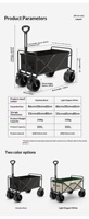 Chariot pliable, chariot utilitaire pliable avec quatre roues, poignée de traction, poches de rangement latérales pour le camping, le jardin et les activités de plein air