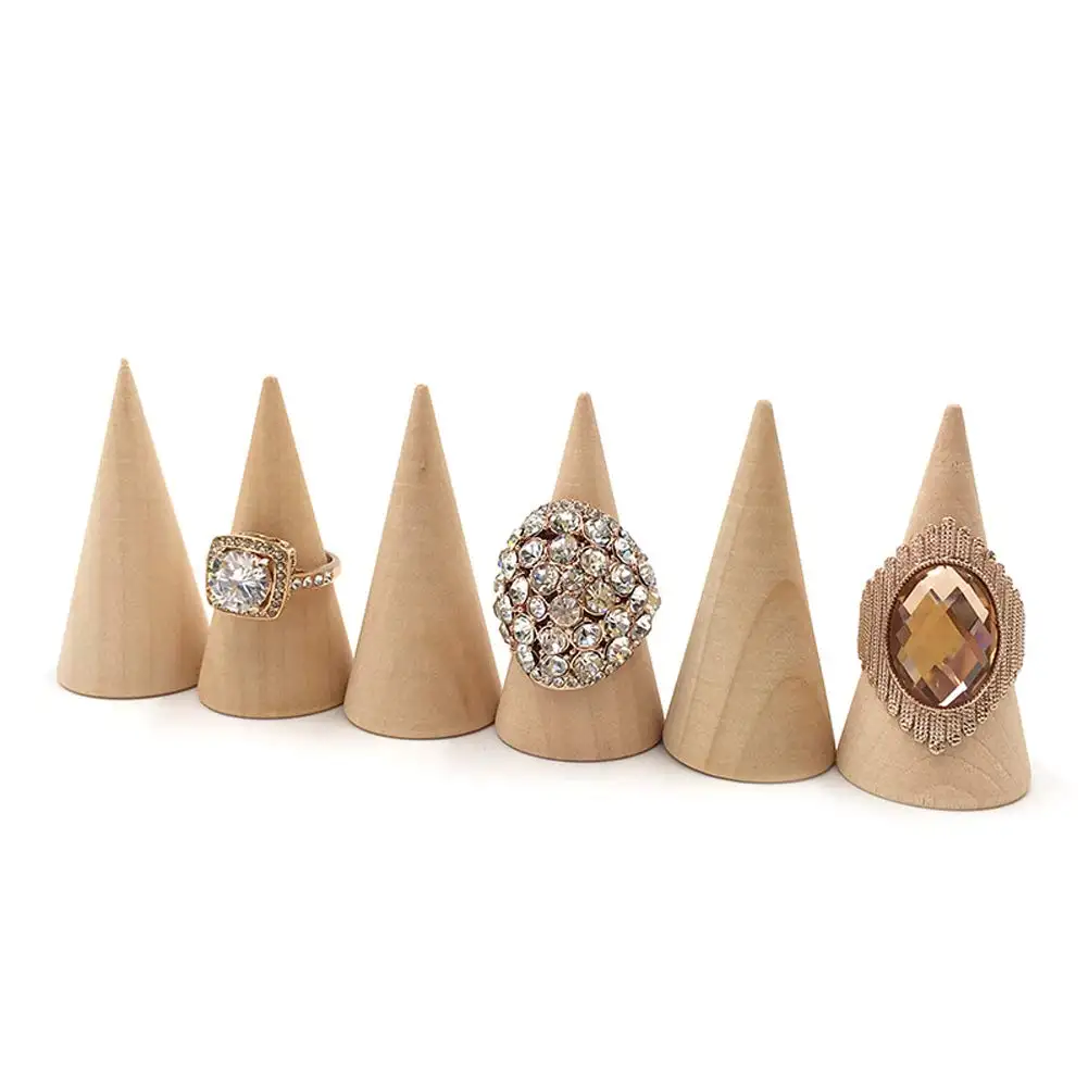 Wood Cone Ring Holders Jewelry Bracelet Display Stand Organizer Holders DIY Craft Wooden Cone