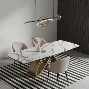 Ensemble de <span class=keywords><strong>table</strong></span> à manger extensible 6 places, style nordique moderne, plateau en pierre frittée, base dorée - Product Image 1